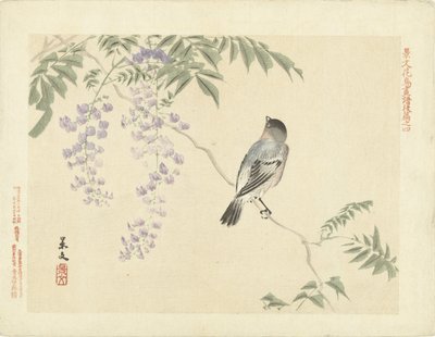 紫藤枝上的鸟
Keibun 的花鸟素描--第三部分（系列标题）
Keibun kacho gafu kohen（物体上的系列标题） 作者 青木小三郎