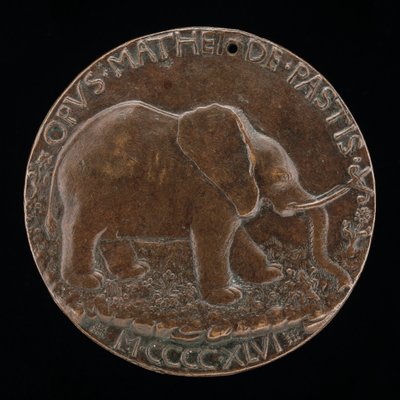 草地上的马拉泰斯塔大象[背面]，1446年。 作者 马蒂奥·迪·安德里亚·德·帕斯蒂