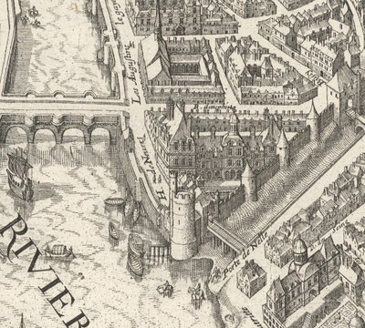 1615 年梅里安绘制的巴黎平面图上的内韦尔酒店 - David Rumsey 作者 马特乌斯·梅里安