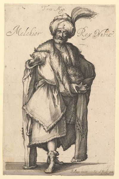 梅尔基奥（Melchior），继雅克·贝朗格（Jacques Bellange）的《三贤士》系列之后1615。 作者 马特乌斯·梅里安