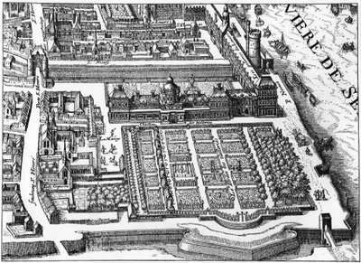 Paris: the palace and garden of the Tuileries in 1615, facsimile of Mathieu Merian