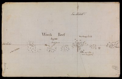 1803 年 "沉船礁 "粗略草图，摘自海军部技术备忘录和通信集 作者 马修·弗林德斯