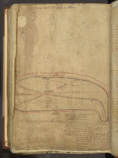 Cotton MS Nero D 1 f.187v 罗马军事道路，摘自《Liber Additamentorum》，约 1250-54 年（牛皮纸）。 作者 马修·巴黎