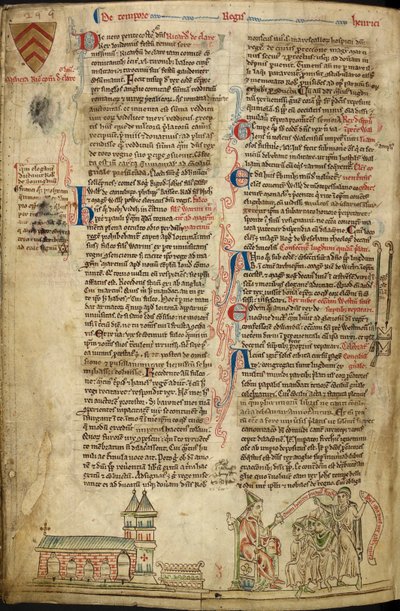 皇家 14C VII, f.138v 威斯敏斯特大教堂和圣爱德华神殿；右侧为里昂会议上的教皇英诺森四世，插图选自《Historia Anglorum 作者 马修·巴黎