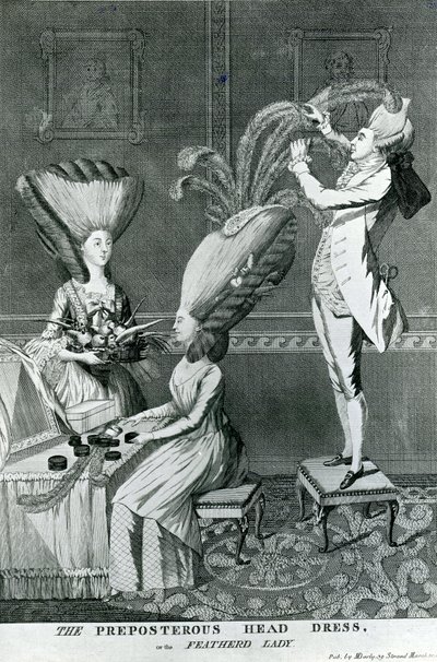 The Preposterous Head Dress，或羽毛女士，1776年 作者 马修或马蒂亚斯·达利