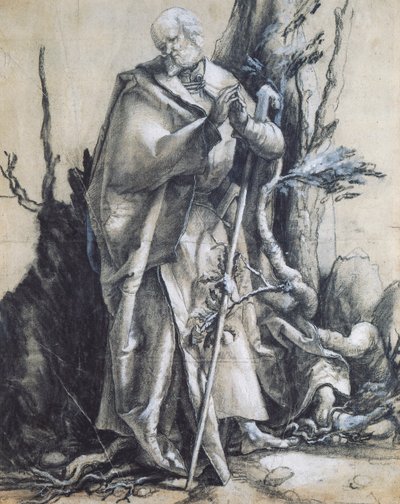 森林中的圣约翰，约1515年，由Matthias Grunewald（1470-1528）创作，纸上黑粉笔，37x29厘米。德国 作者 马蒂亚斯（c.1480 1528）格吕内瓦尔德