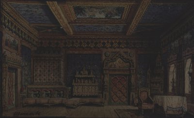 剧场剧的舞台设计，由托尔斯泰（A. Tolstoy）创作。 作者 马特维·安德烈耶维奇·希什科夫（Matvey Andreyevich Shishkov）