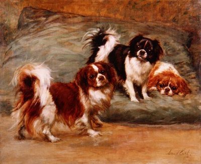三只查理斯国王犬在一个垫子上 作者 莫德伯爵