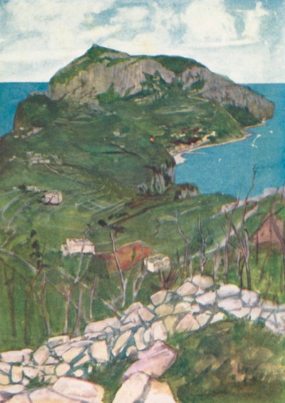 从约维斯别墅看卡普里（彩色石版画） 作者 莫里斯（后）格里芬哈根（Greiffenhagen）