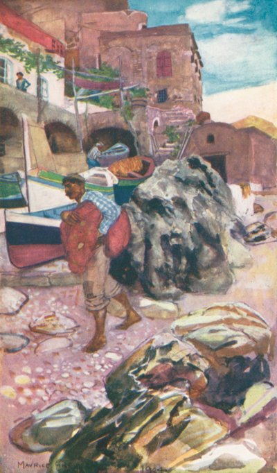 卡普里皮科拉码头（彩色石版画） 作者 莫里斯（后）格里芬哈根（Greiffenhagen）