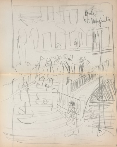 意大利素描本：圣玛格丽塔大桥（Bridge St. Margarita）1898-1899年，第67和68页。 作者 莫里斯·巴西·普伦德加斯特