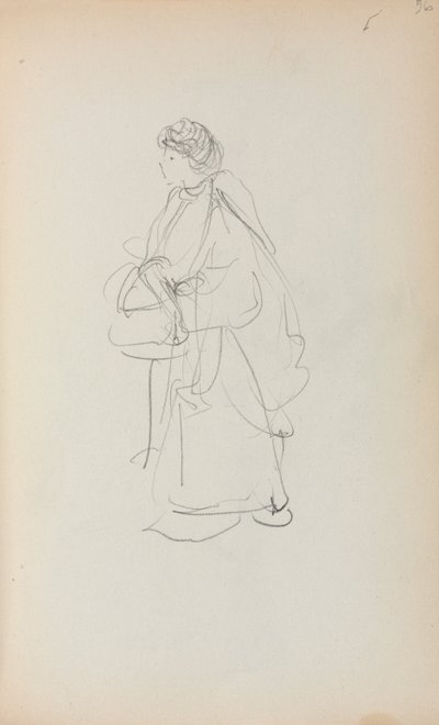 意大利写生簿：站立的妇女拿着书包，第56页，1898-1899年。 作者 莫里斯·巴西·普伦德加斯特