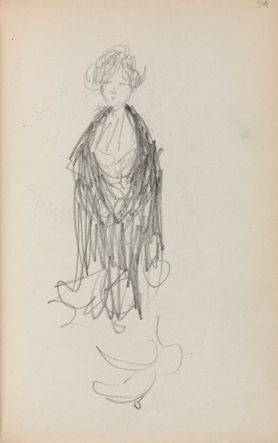 意大利写生簿：站立的女人和披肩，第54页，1898-1899年。 作者 莫里斯·巴西·普伦德加斯特