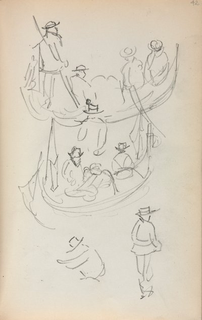 意大利写生簿：两座有人物的吊船，1898-1899年。 作者 莫里斯·巴西·普伦德加斯特