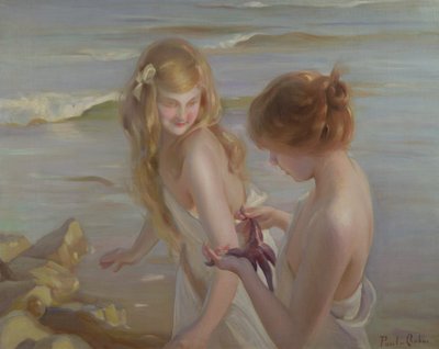 海滩上有海星的两个女孩 作者 莫里斯·查巴斯（Maurice Chabas）