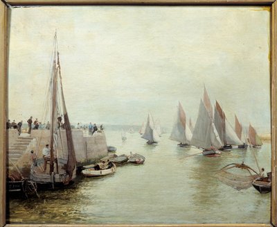 1880 年的捕鱼归来。库朗-莫里斯（1847-1925 年）的绘画作品 作者 莫里斯·库朗