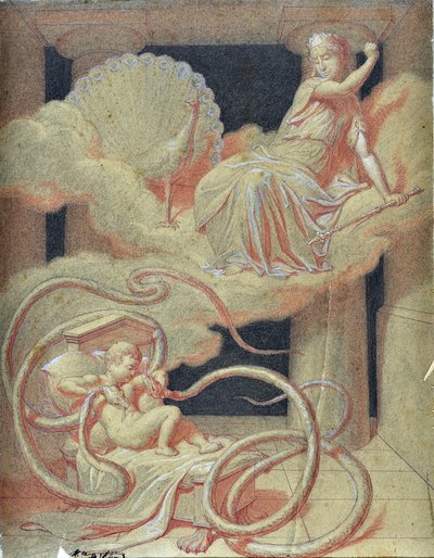 赫拉克勒斯的孩子在摇篮里杀死了赫拉派来杀死他的蛇（图画） 作者 莫里斯·德韦恩斯