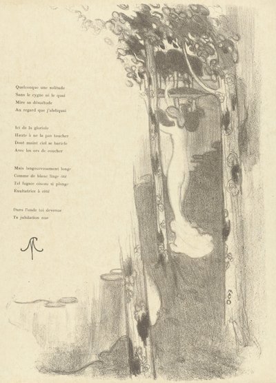 为斯特凡-马拉美的十四行诗《Petit Air》配插画：湖边树丛中站立的裸女
为斯特凡-马拉美的十四行诗《小空气》绘制的插图
初恋》（系列名称） 作者 L'Epreuve