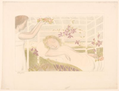 睡梦中的女孩接受花环
Allégorie（物品上的标题）
爱的表现（系列名称）
爱（系列名称） 作者 莫里斯·丹尼斯（Maurice Denis）