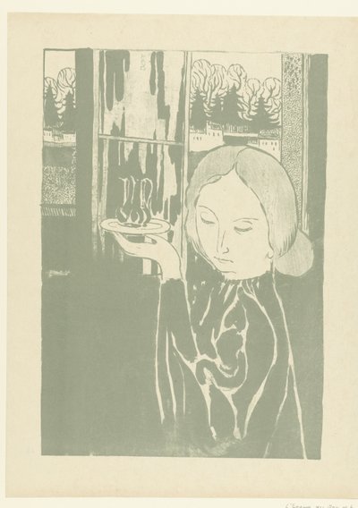 托盘上放着水壶的女子
La Femme à l