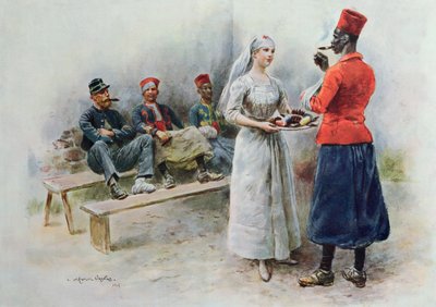 1915年第一次世界大战期间最受欢迎的护士与Zouaves和士兵 作者 莫里斯·亨利·奥兰治