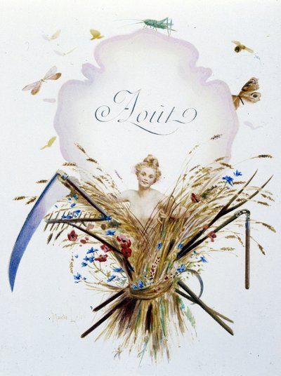 8月 "La Chanson du mois"，Jérôme Doucet著，插图--Maurice Leloir编，兰斯1904年。L. Michaud 作者 莫里斯·勒卢瓦（Maurice Leloir）