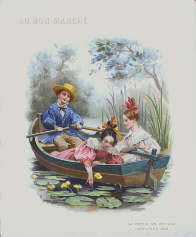 划船，1830 年的服饰 (chromolitho) 作者 莫里斯·勒卢瓦（Maurice Leloir）