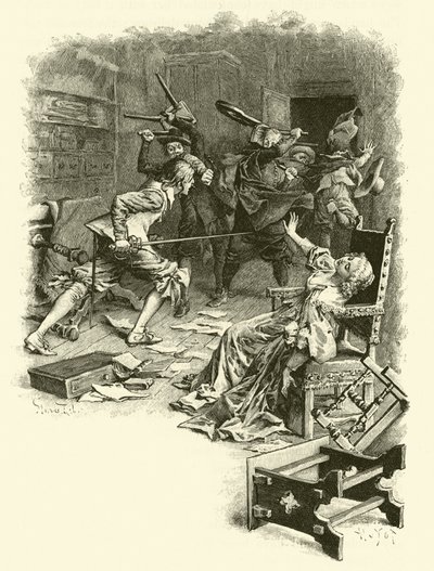 三个火枪手》的插图（雕刻）。 作者 莫里斯·勒卢瓦（Maurice Leloir）