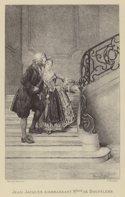 让-雅克·卢梭亲吻德·布弗勒夫人 (Madame de Boufflers) (雕刻) 作者 莫里斯·勒卢瓦（Maurice Leloir）