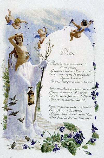 Mars “” La Chanson du mois”” by Jérôme Doucet, illustration - Maurice Leloir, ed. Reims 1904. L. Michaud 作者 莫里斯·勒卢瓦（Maurice Leloir）