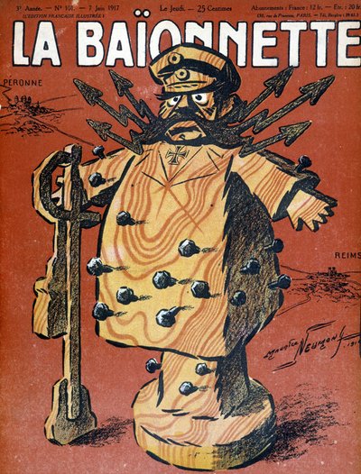 Cartoon of Hindenburg (1847 - 1934), German marechal and statesman. Illustration of the cover of the newspaper “” La Baionnette”” of June 1917. 作者 莫里斯·路易斯·亨利·诺伊蒙特