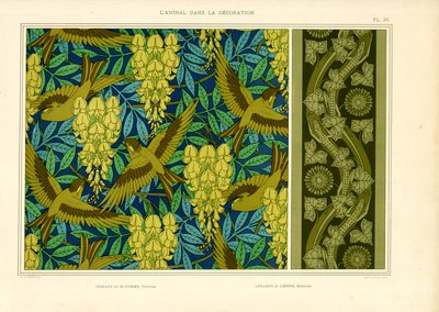 小鸟与紫藤、蜥蜴与常春藤（石版画） 作者 莫里斯·皮拉德·维尔纽尔