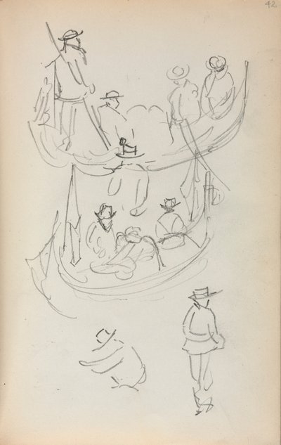 意大利素描本两艘有人物的贡多拉船 作者 莫里斯·普伦德加斯特