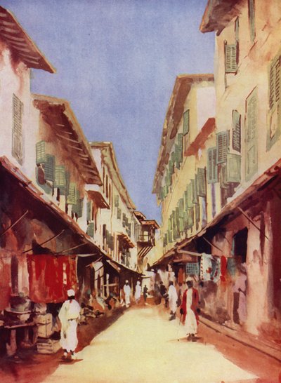 桑给巴尔的一条街道（彩色石版画） 作者 莫里斯·兰德尔（Maurice Randall）