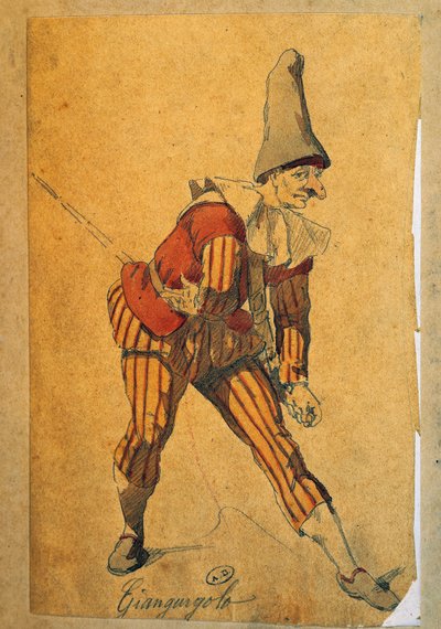 Giangurgolo，喜剧人物，莫里斯-桑（1823-1889）的画作。 作者 莫里斯·桑德