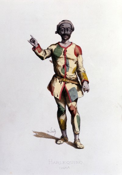 1570 年的丑角。莫里斯·桑《面具和小丑》，巴黎 19 世纪。 （莫里斯·桑是乔治·桑的儿子） 作者 莫里斯·桑德