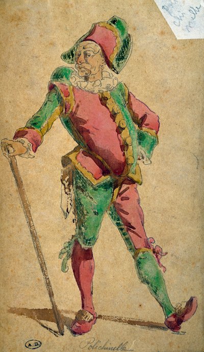 普尔西内拉，喜剧人物，莫里斯-桑（1823-1889）的绘画作品。 作者 莫里斯·桑德