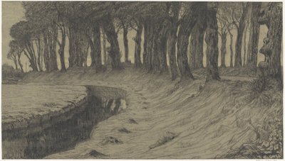 堤坝或路堤上道路两旁的树木 作者 Maurits van der Valk