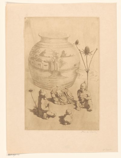有四个小雕像的中国花瓶 作者 Maurits van der Valk