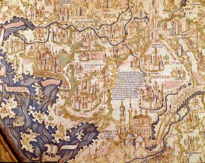 中国（坎帕卢克，今北京）景色 1459 年卡莫尔多莱兄弟 Maurus (Mauro) 的世界地图（mappamundi）细节（地图） 作者 毛罗·弗拉