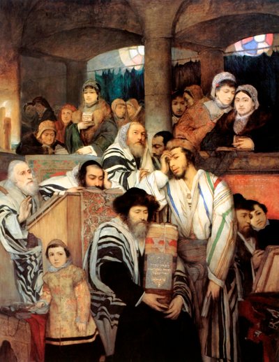 1878年，犹太人在赎罪日会堂里祈祷。 作者 Maurycy Gottlieb