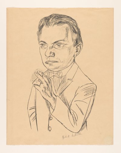 叼着香烟的自画像 作者 Max Beckmann（艺术家签名）