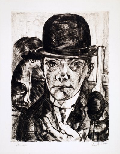 戴着圆顶礼帽的自画像。 马克斯·贝希曼 (Max Bechmann) 雕刻（1884-1950） 作者 马克斯·贝克曼