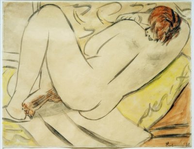 仰卧裸体，躺着 作者 Max Beckmann
