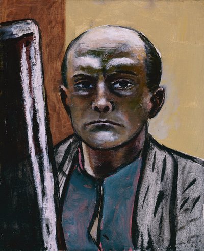 橄榄色和棕色的自画像 作者 马克斯·贝克曼