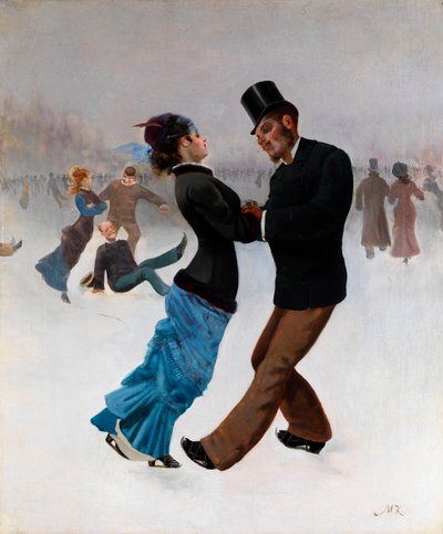 Les patineurs - Peinture de Max Klinger (1857-1920), vers 1920 - Ice Skaters - Oil on canvas by Max Klinger (1857-1920) c1920 66x54 cm 私人收藏 作者 马克斯·克林格