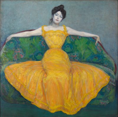 穿黄色衣服的女士，1899年。 作者 Max Kurzweil