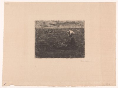 坐在田野里的年轻牧羊人 作者 Max Liebermann（艺术家签名）