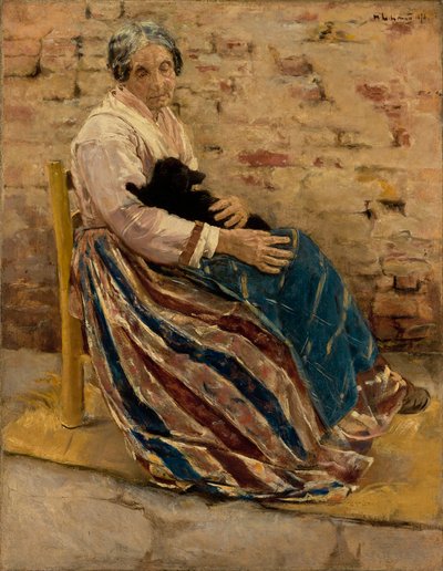一位老妇人与猫，1878年 作者 马克斯·利伯曼