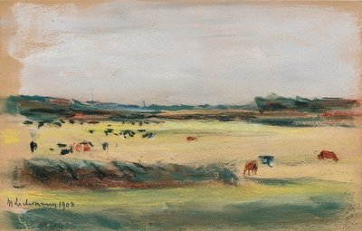 与放牧的母牛的风景。 1908年 作者 马克斯·利伯曼
